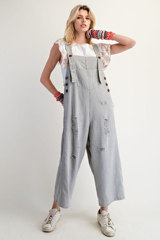 Twill Distressed Overalls