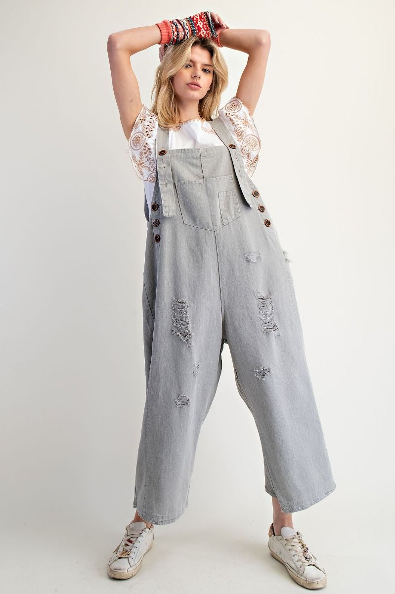 Twill Distressed Overalls