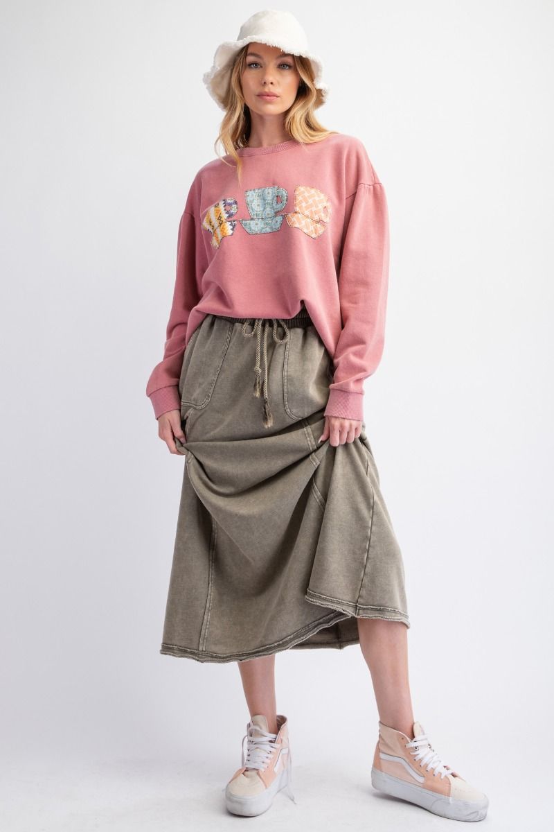 Mineral Washed Terry Knit Maxi Skirt