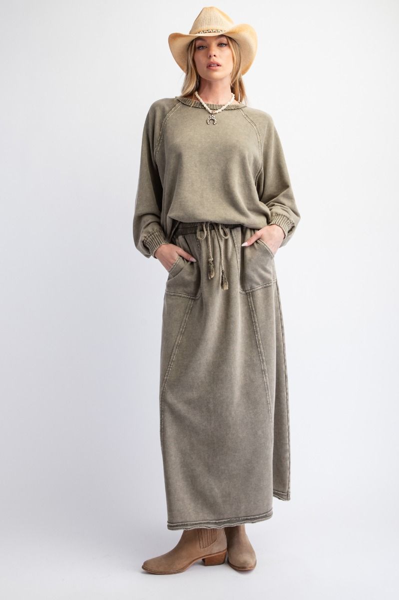 Mineral Washed Terry Knit Maxi Skirt