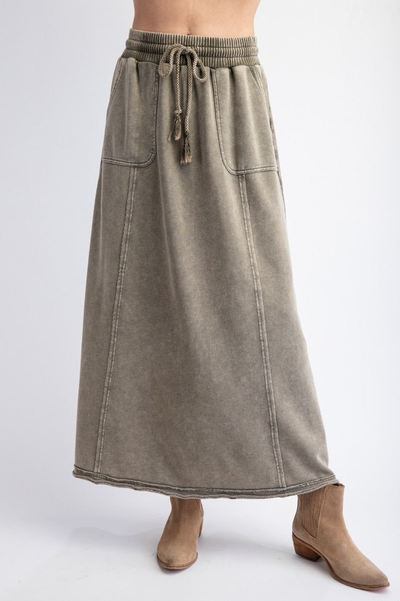 Mineral Washed Terry Knit Maxi Skirt