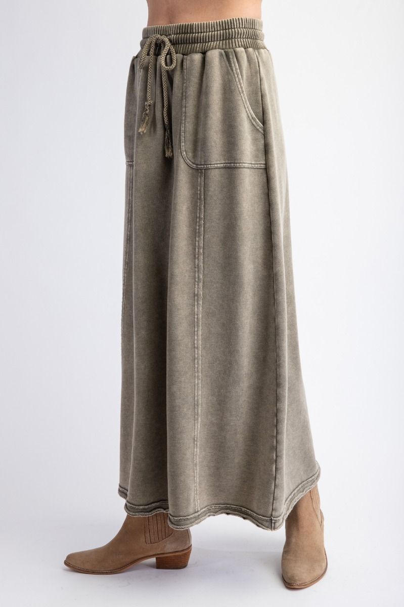 Mineral Washed Terry Knit Maxi Skirt