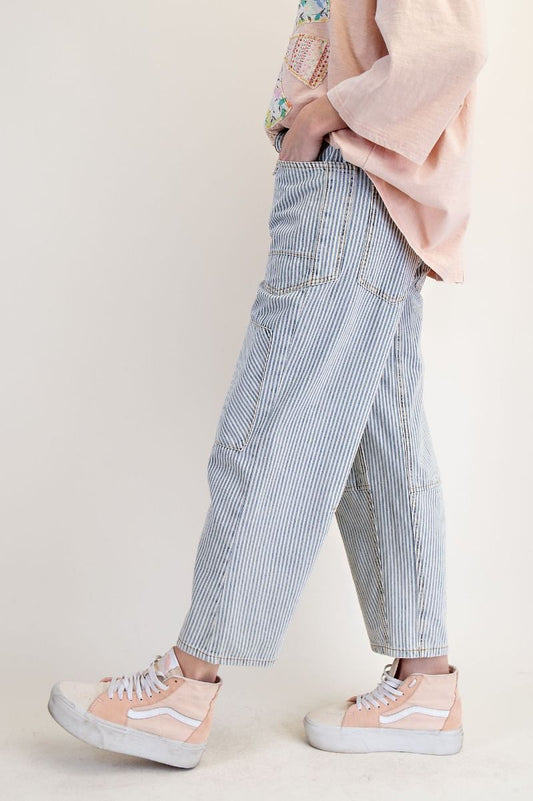 Striped Washed Twill Barrel Pant