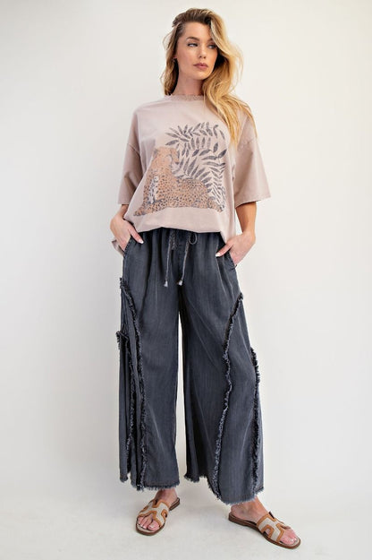 Washed Fringe Denim Pants