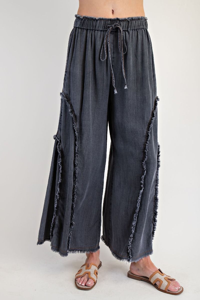 Washed Fringe Denim Pants