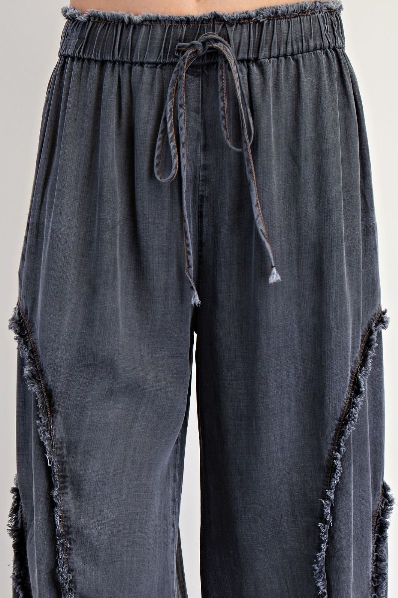 Washed Fringe Denim Pants