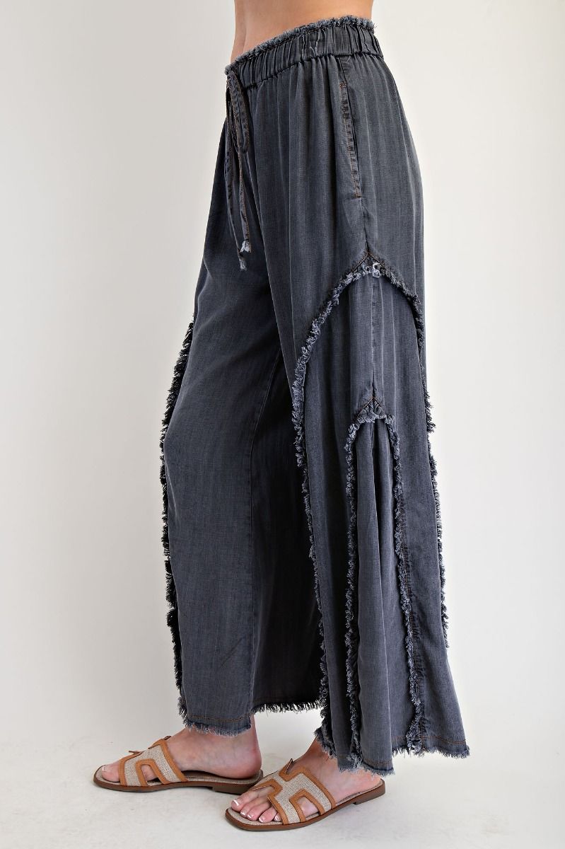 Washed Fringe Denim Pants