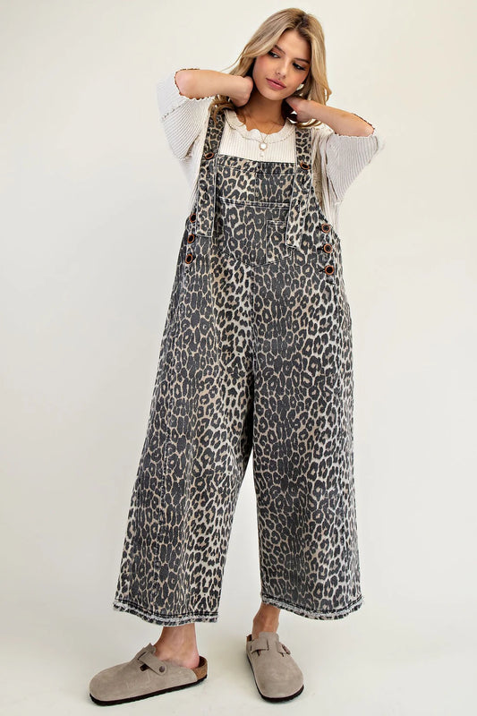 Animal Print Oversized Overalls