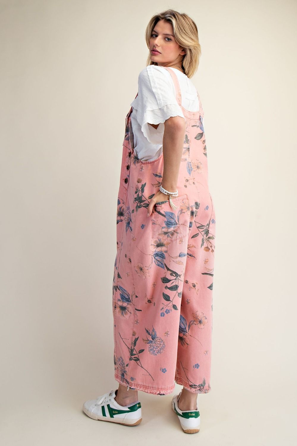 Flower Printed Denim Overalls