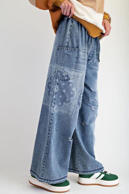 Patchwork Wide Leg Pants