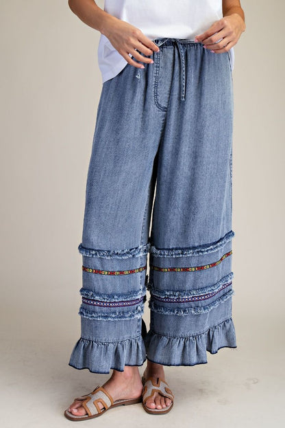 Ruffle Bottom Chambray Pants