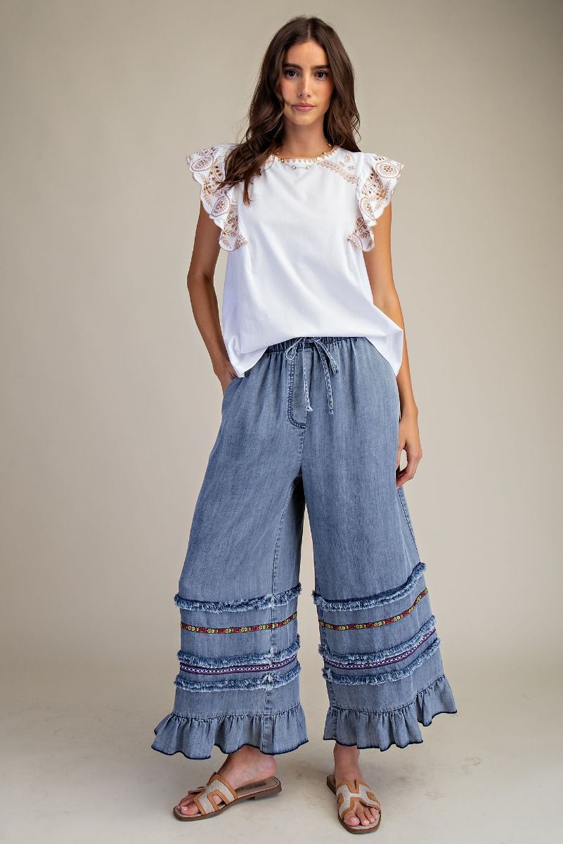 Ruffle Bottom Chambray Pants