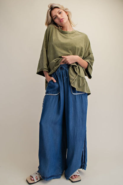 Chambray Palazzo Pants