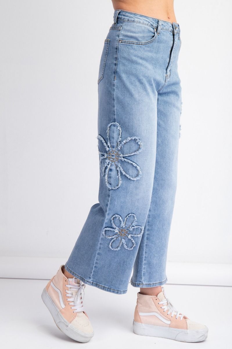 Flower Patch Washed Denim Pants