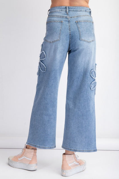 Flower Patch Washed Denim Pants