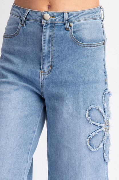 Flower Patch Washed Denim Pants