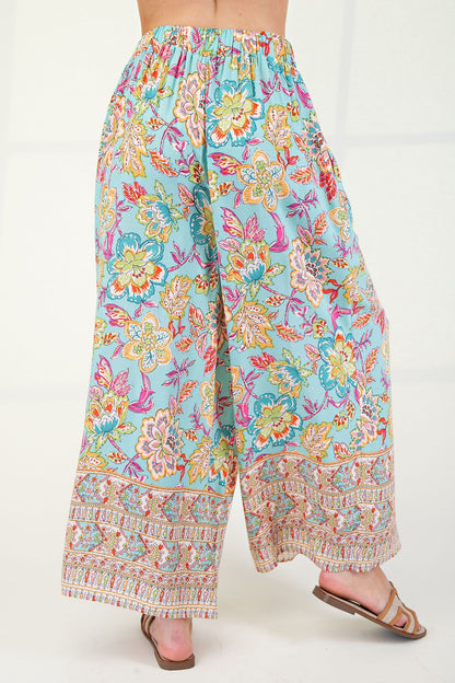 Border Print Ankle Challis Pants