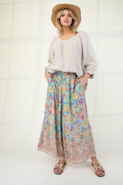 Border Print Ankle Challis Pants