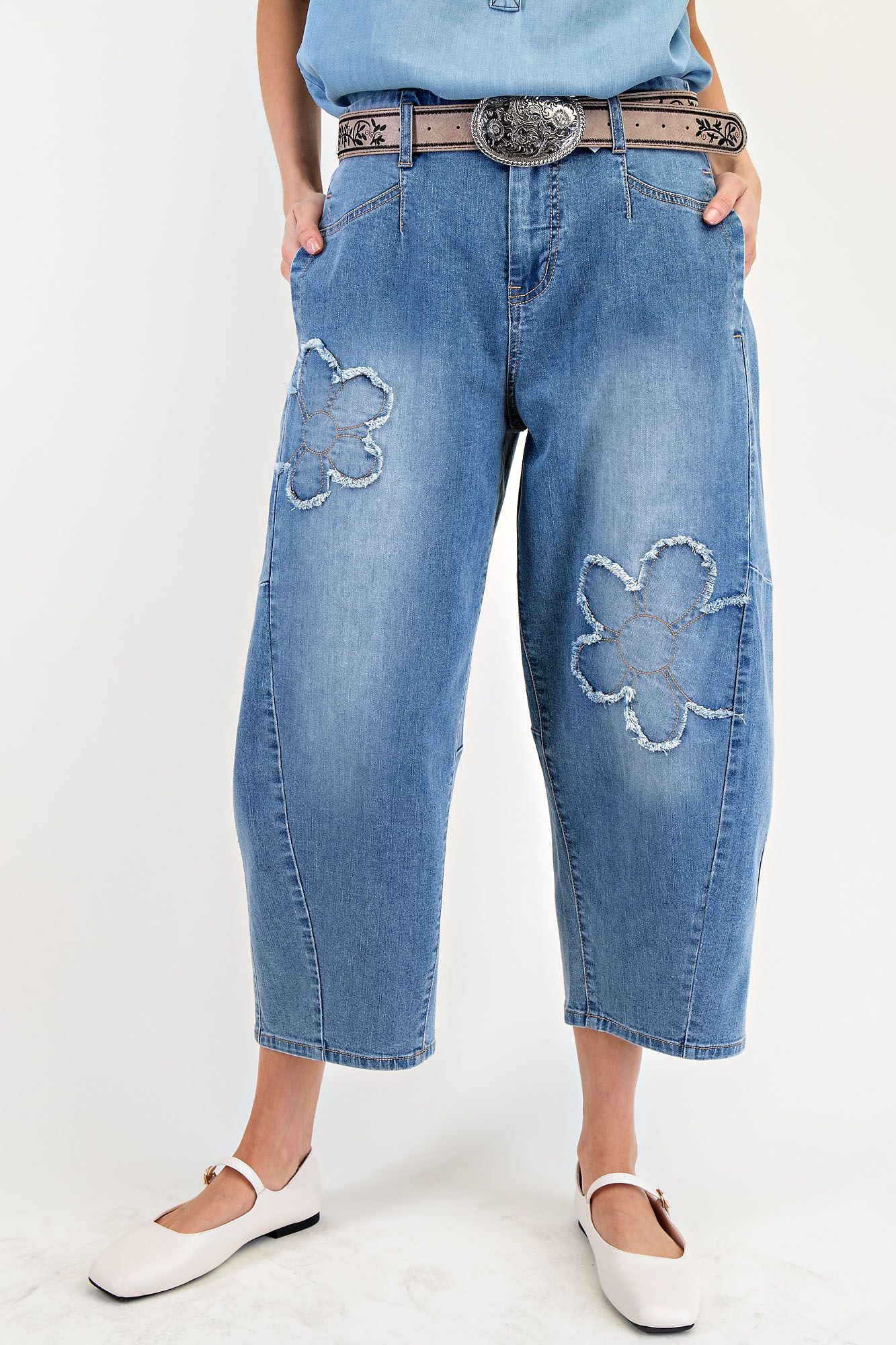 Washed Flower Patch Barrel Pants