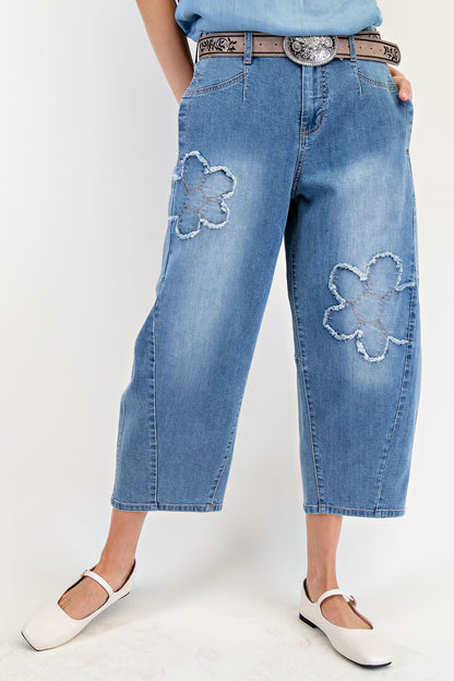 Washed Flower Patch Barrel Pants