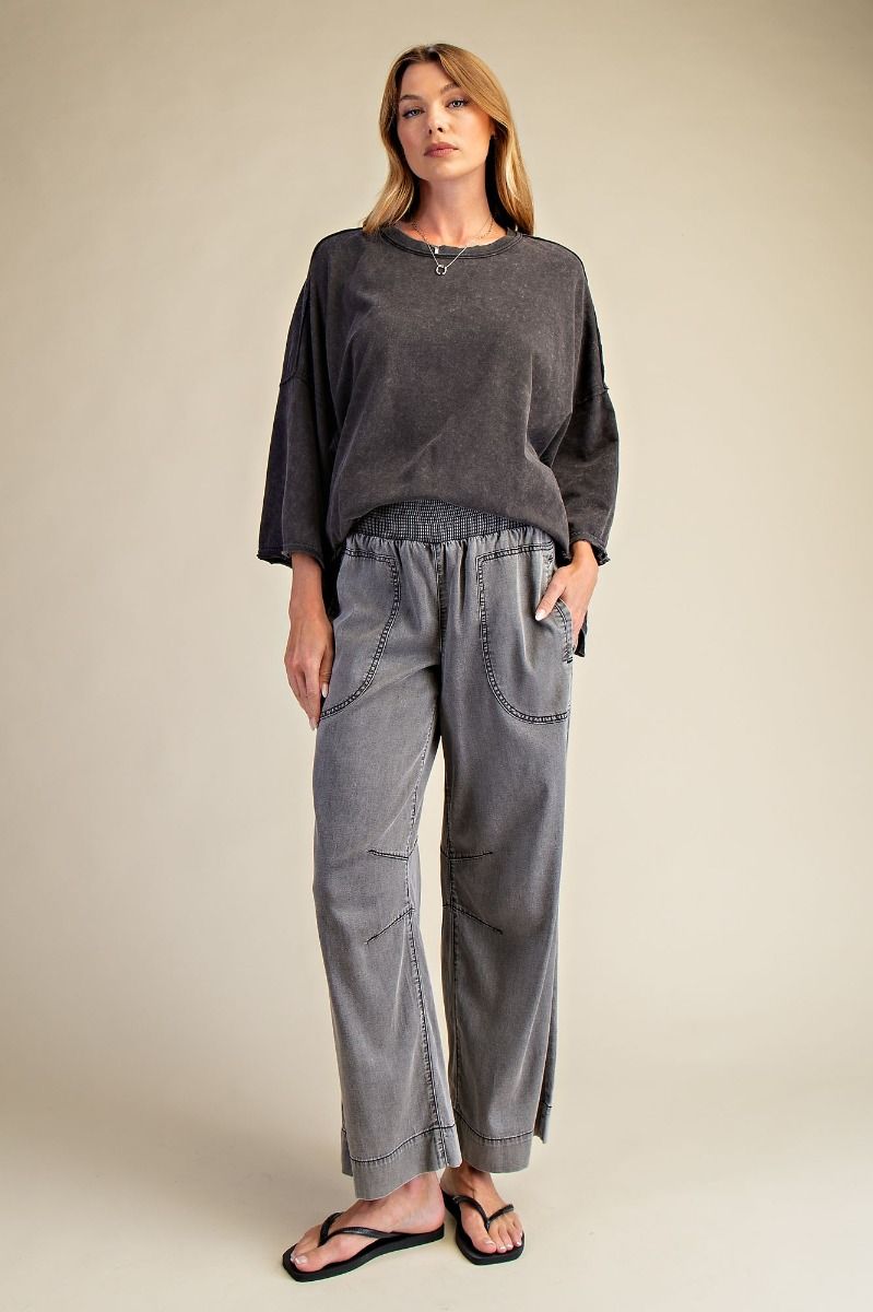 Smocked Chambray Pants