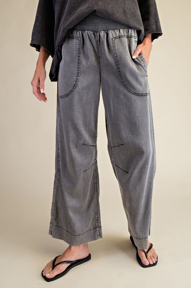 Smocked Chambray Pants