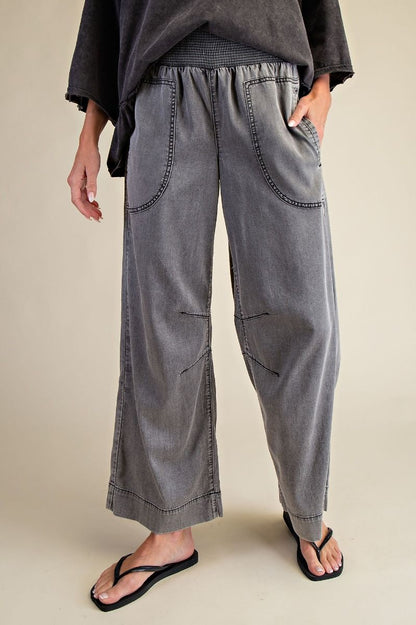 Smocked Chambray Pants