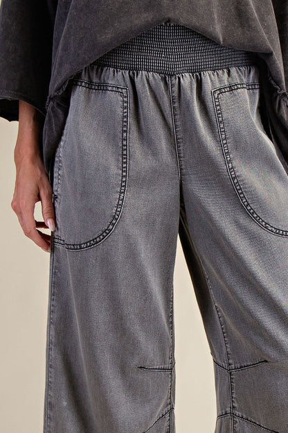Smocked Chambray Pants