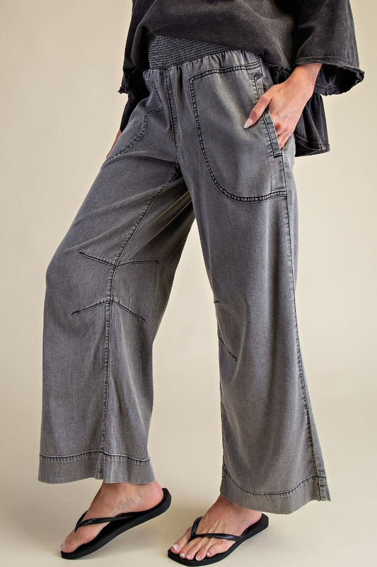 Smocked Chambray Pants