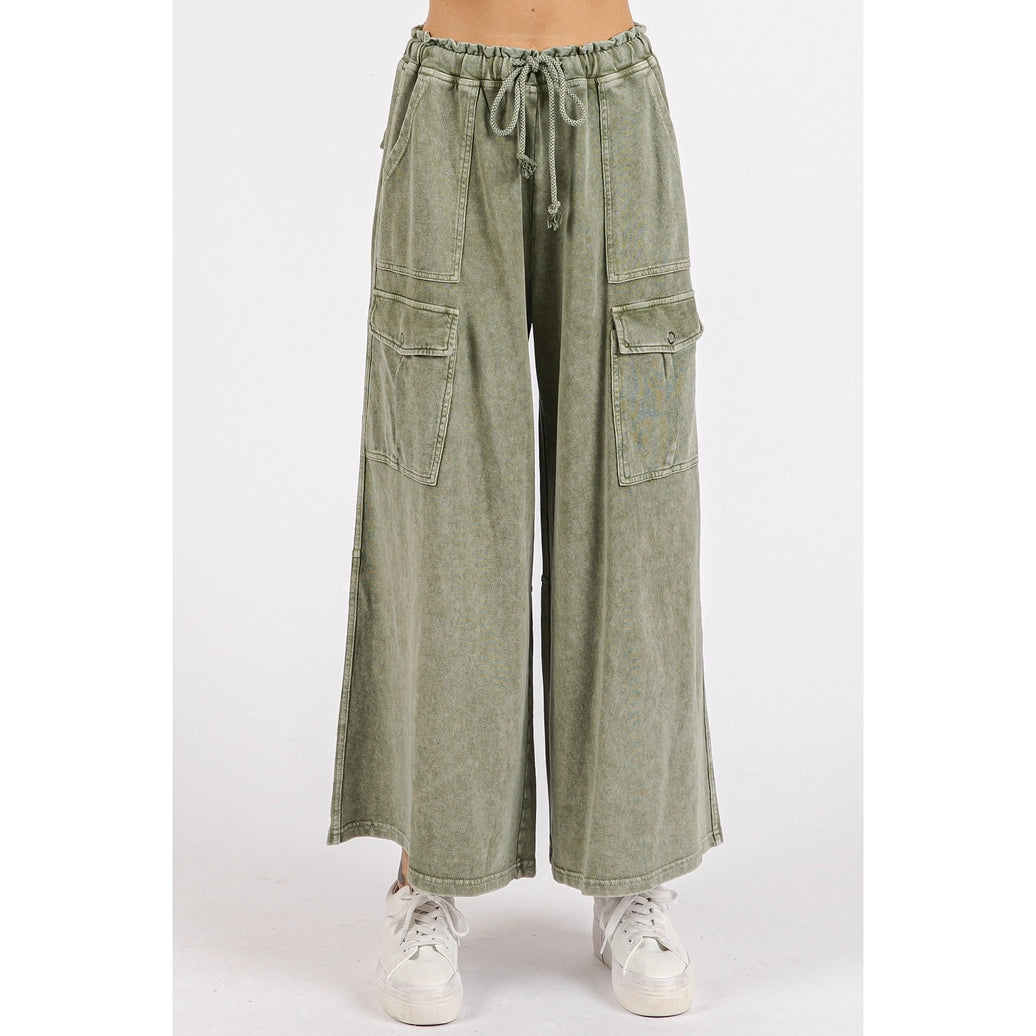 Washed French Terry Cargo Wide Leg
