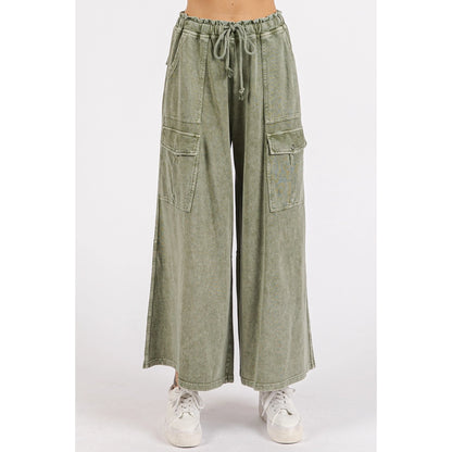 Washed French Terry Cargo Wide Leg