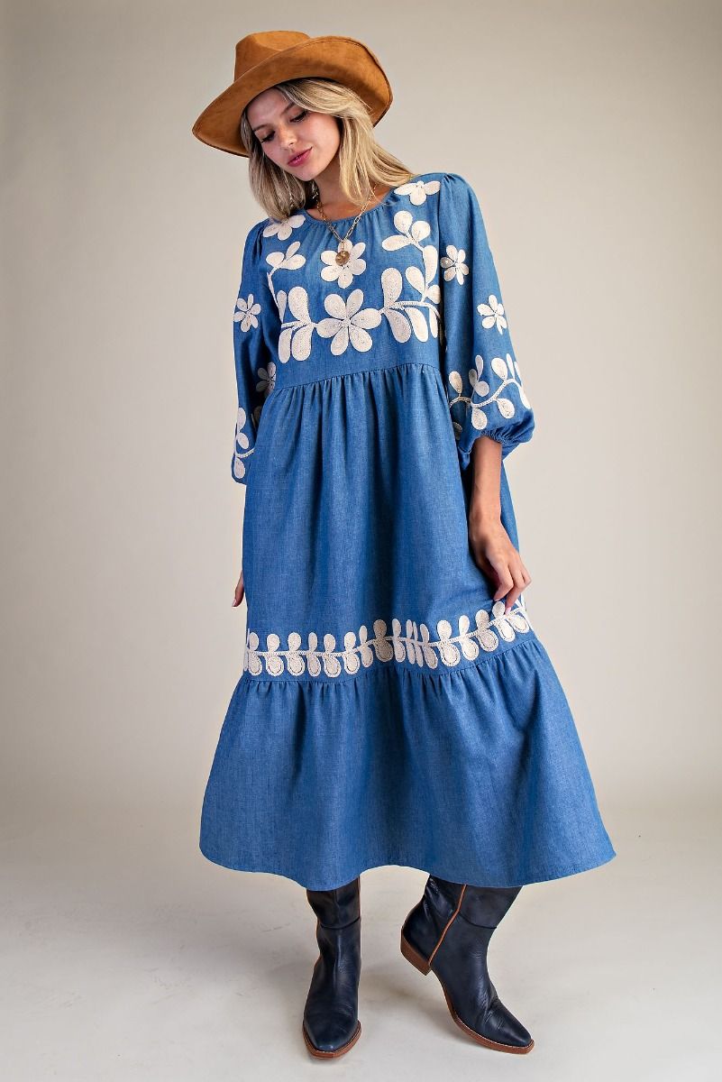 Floral Denim Washed Dress