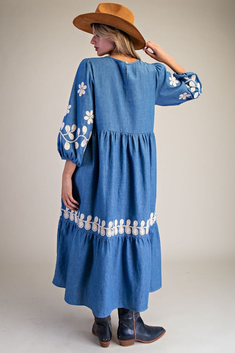 Floral Denim Washed Dress