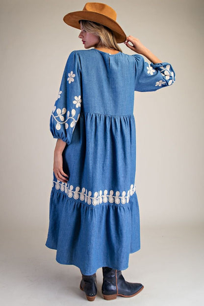 Floral Denim Washed Dress