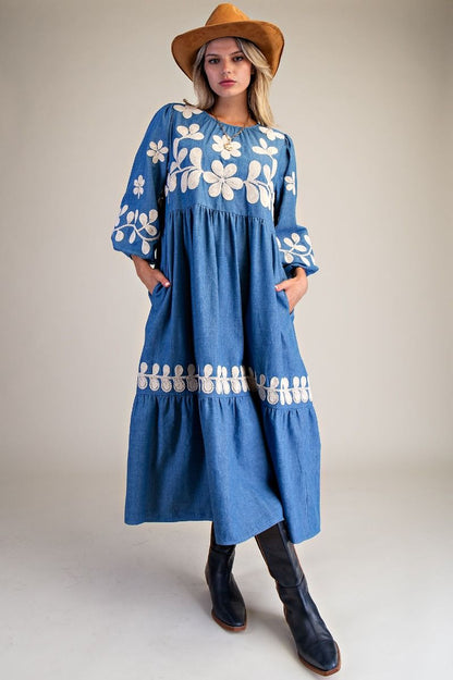 Floral Denim Washed Dress