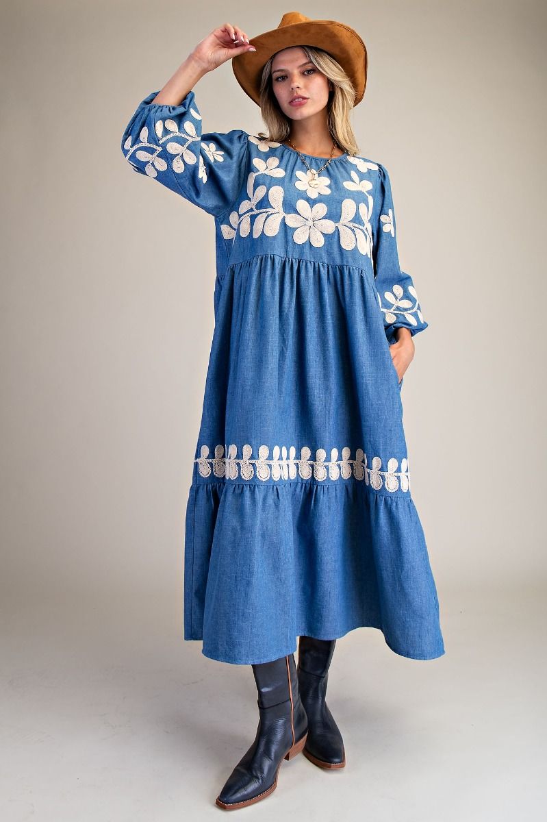 Floral Denim Washed Dress