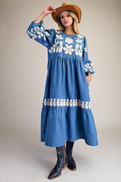 Floral Denim Washed Dress