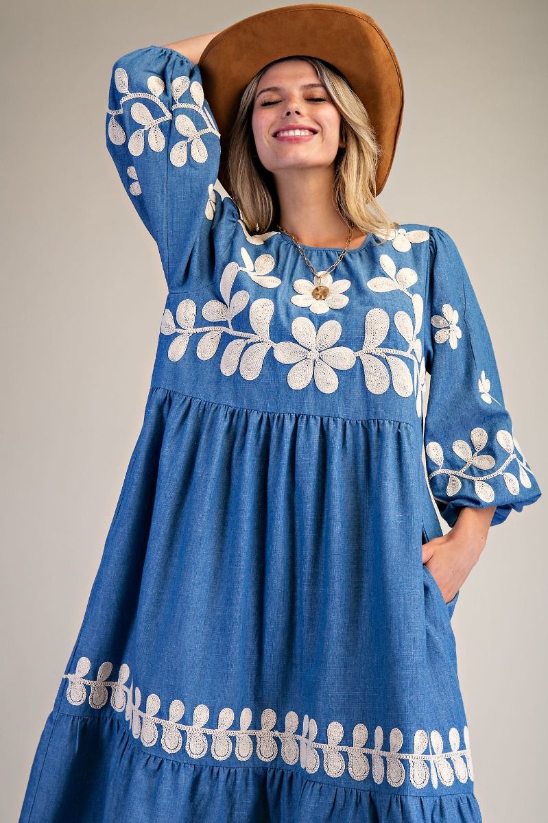 Floral Denim Washed Dress
