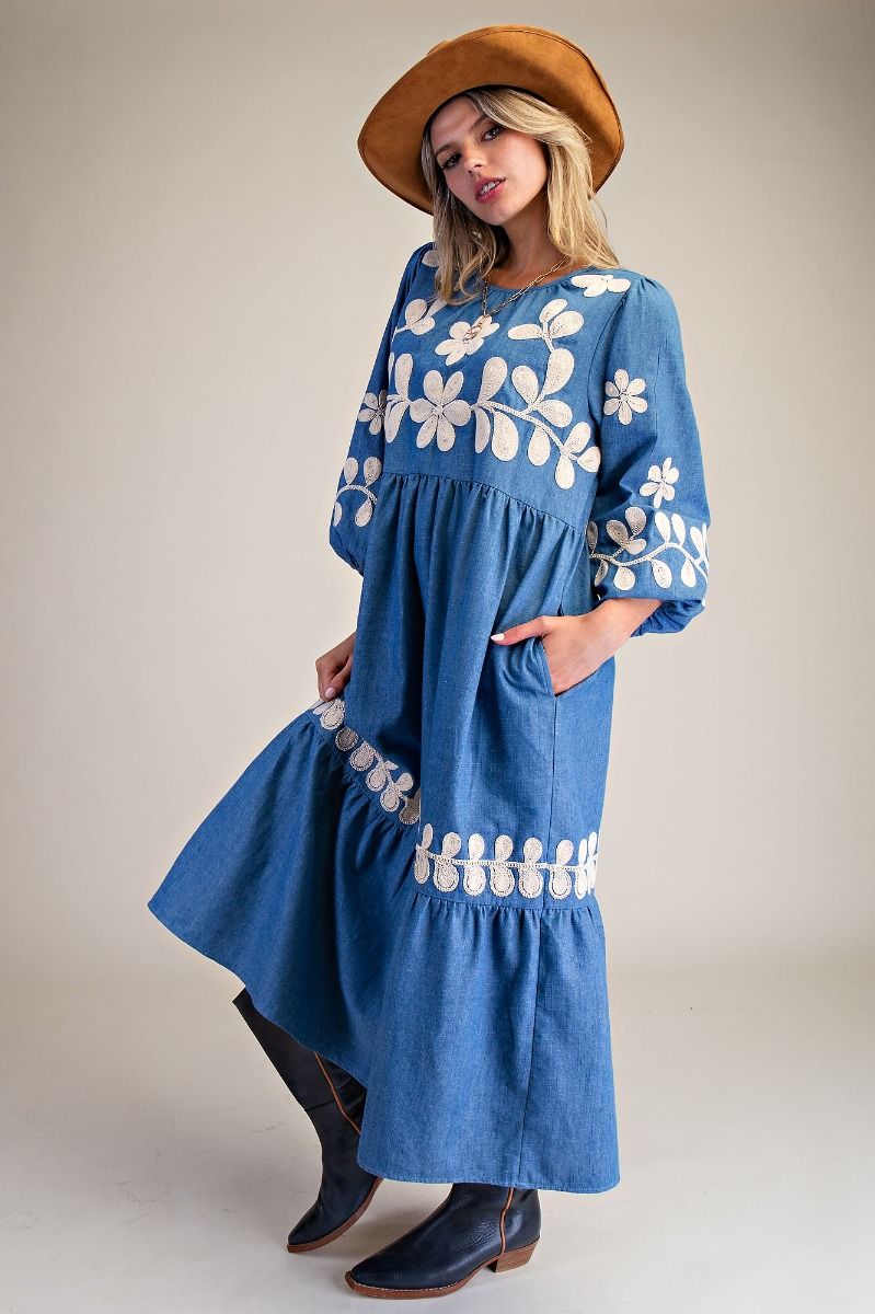 Floral Denim Washed Dress