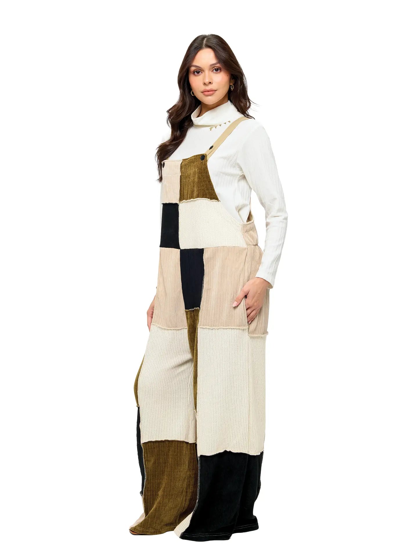 Cozy Color Block Overalls