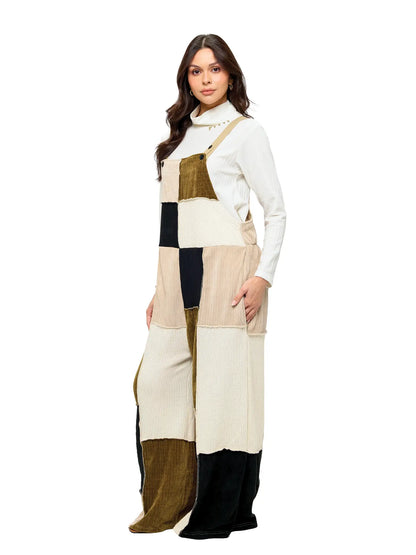 Cozy Color Block Overalls