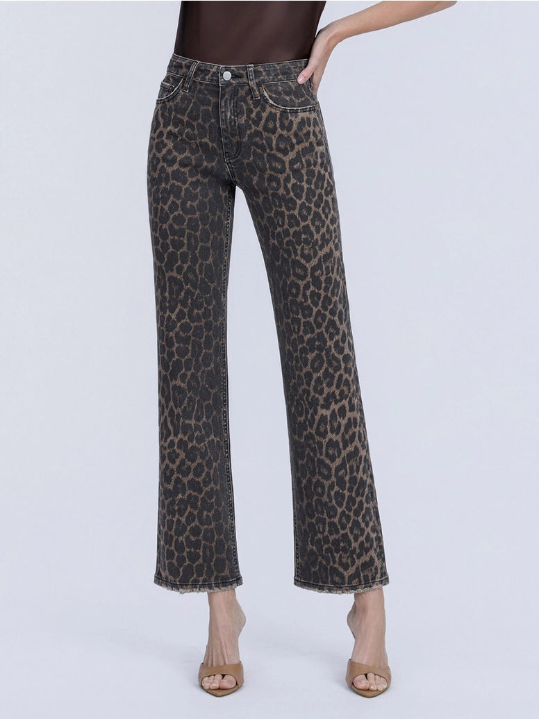 High Rise Leopard Wide Jeans