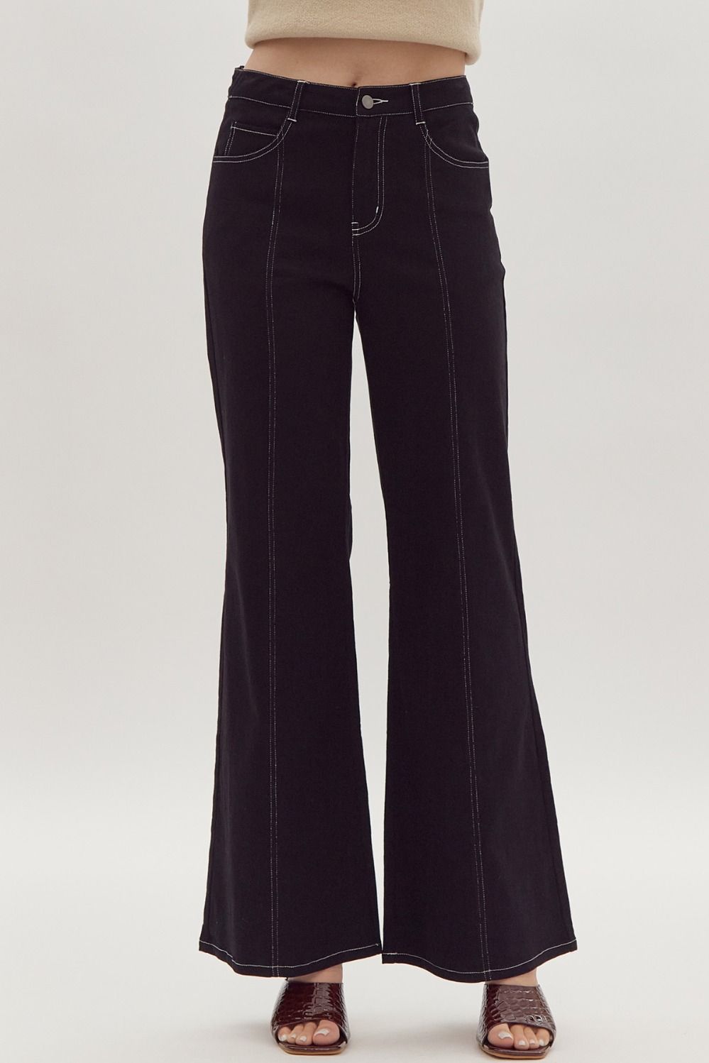 Denim Seam Detail High Waisted Wide Leg