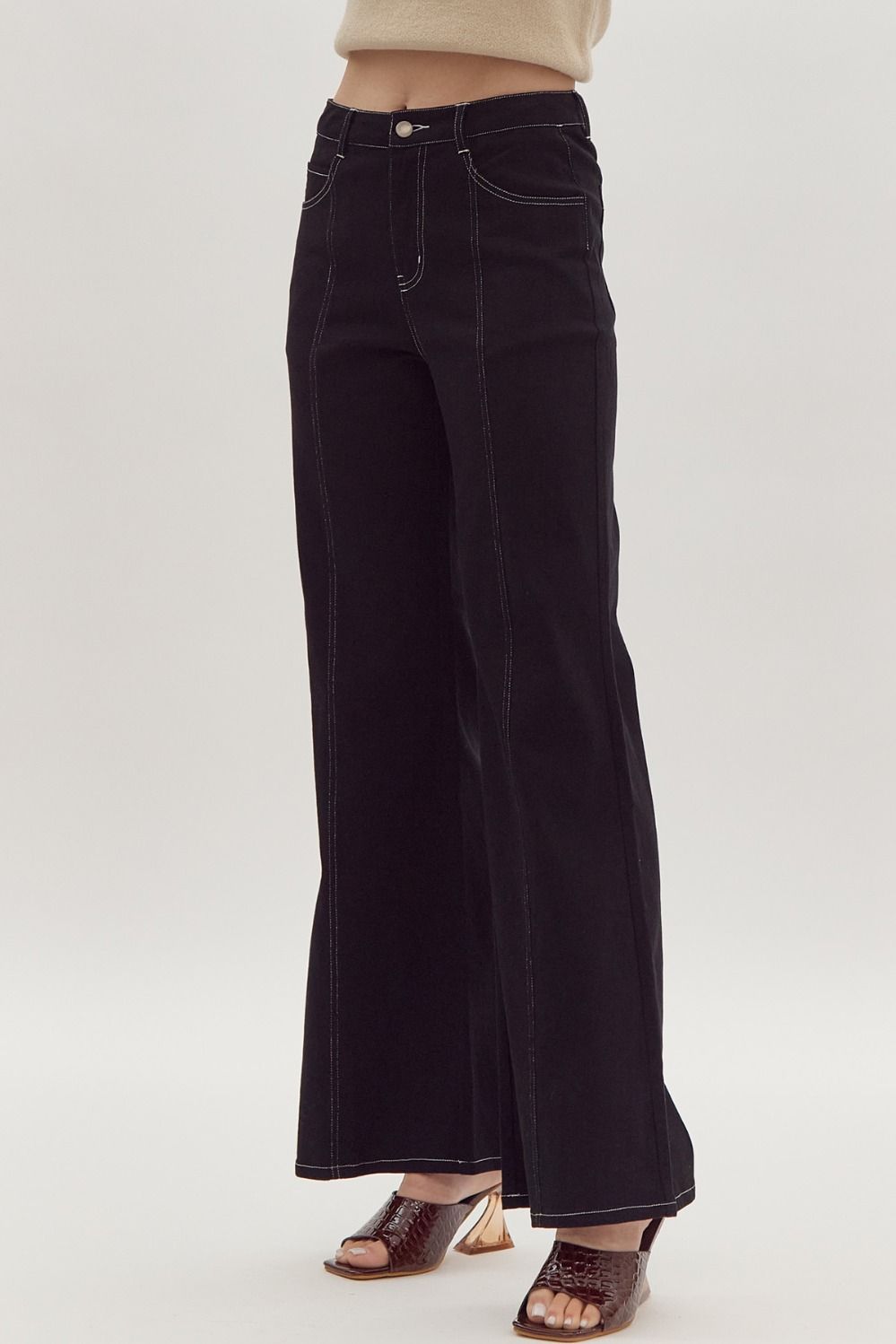 Denim Seam Detail High Waisted Wide Leg