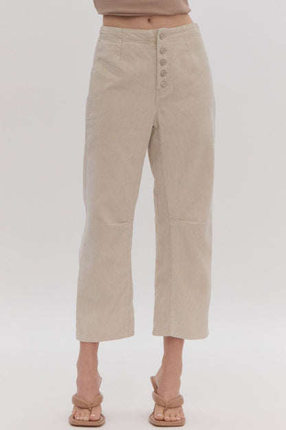 Corduroy Mid Rise Button Pants