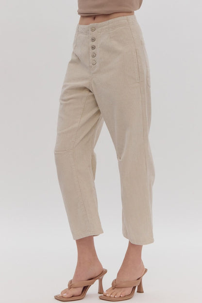 Corduroy Mid Rise Button Pants