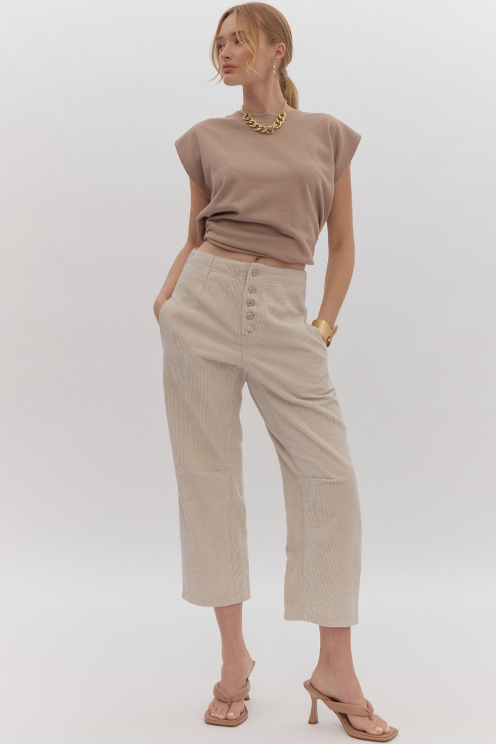 Corduroy Mid Rise Button Pants