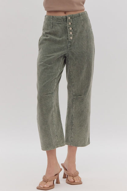 Corduroy Mid Rise Button Pants