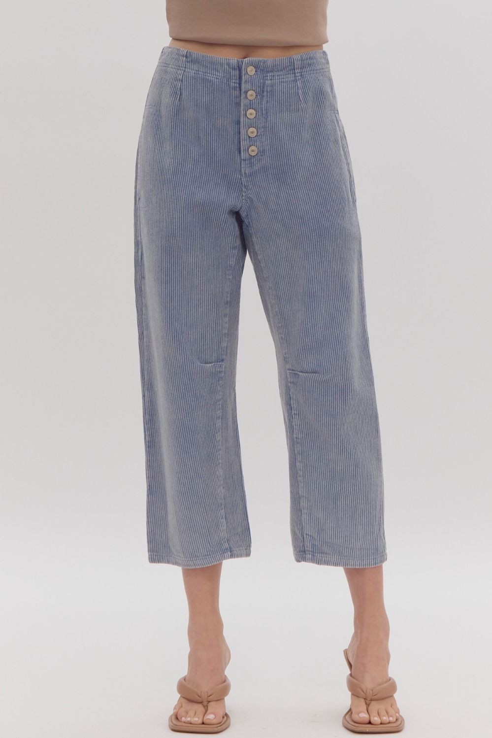 Corduroy Mid Rise Button Pants