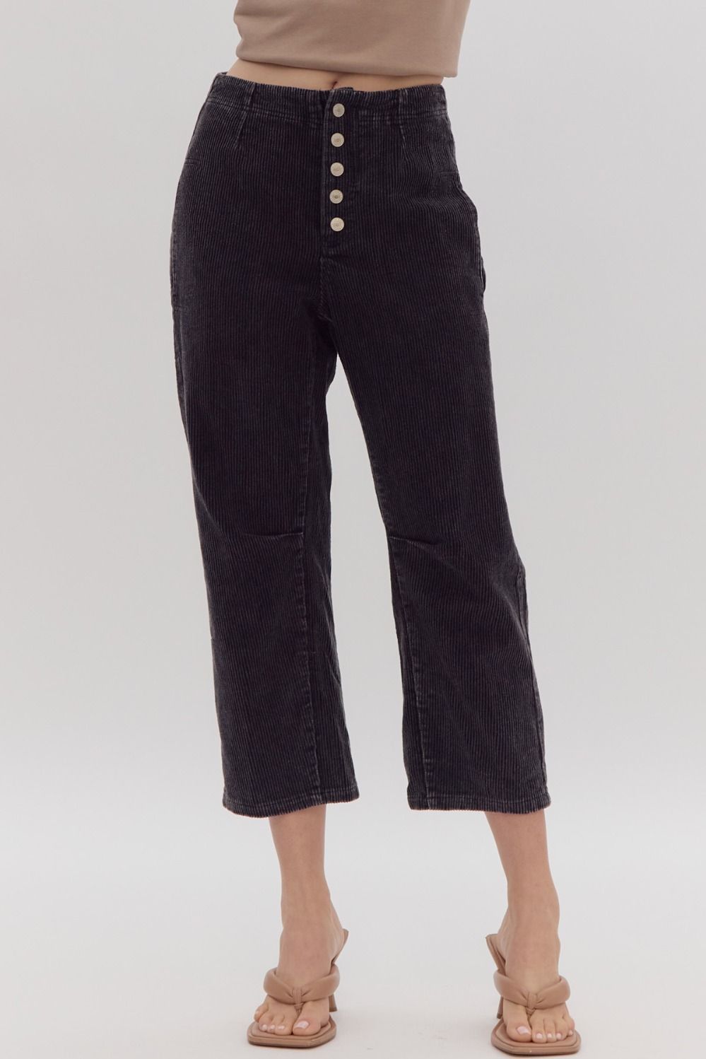 Corduroy Mid Rise Button Pants